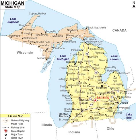 Michigan Map (MI Map), Map of Michigan State with .